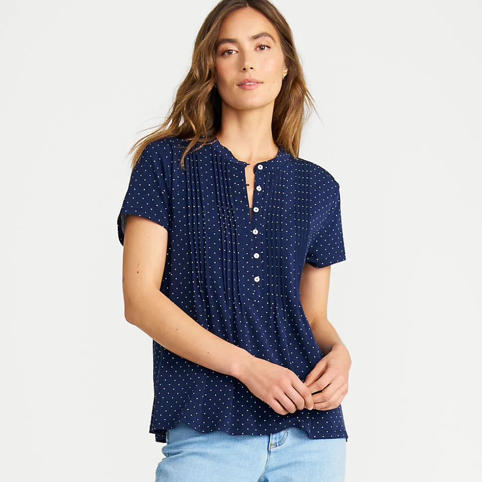 Kurzärmeliges Biesenshirt aus Baumwolle/Modal-Mix für Damen