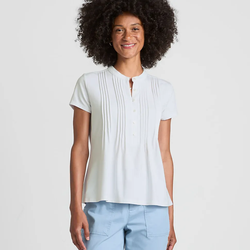 Kurzärmeliges Biesenshirt aus Baumwolle/Modal-Mix für Damen