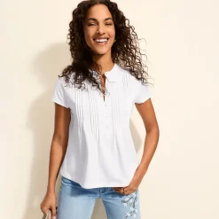 Kurzärmeliges Biesenshirt aus Baumwolle/Modal-Mix für Damen