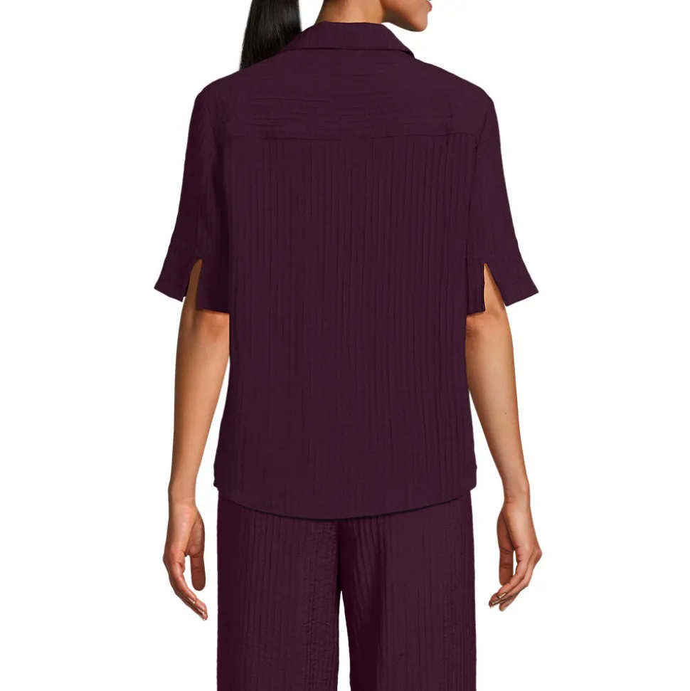 Kurzärmeliges Crinkle-Hemd für Damen
