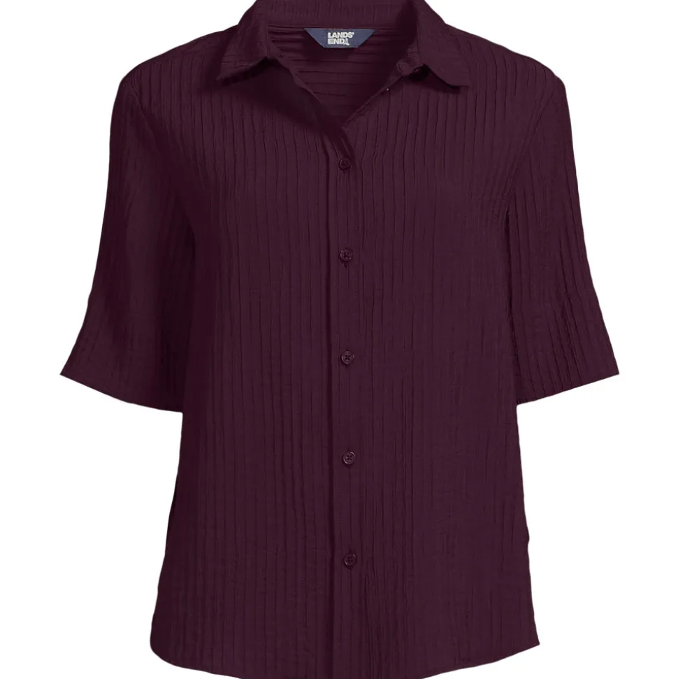Kurzärmeliges Crinkle-Hemd für Damen