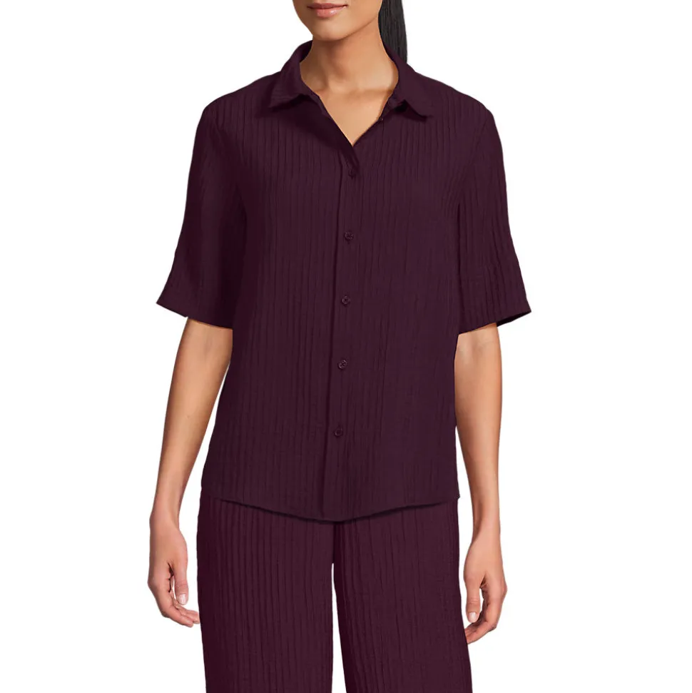 Kurzärmeliges Crinkle-Hemd für Damen