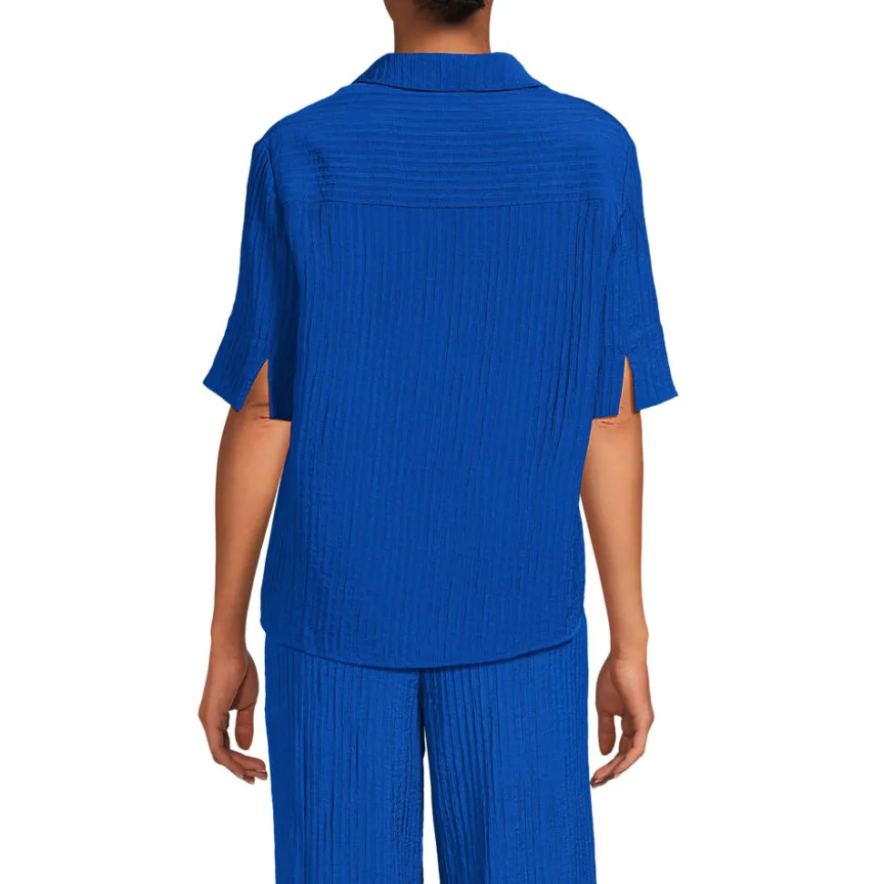 Kurzärmeliges Crinkle-Hemd für Damen