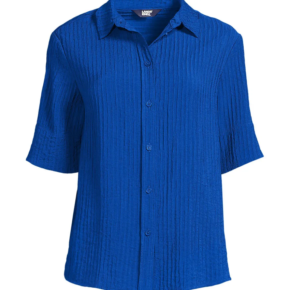 Kurzärmeliges Crinkle-Hemd für Damen