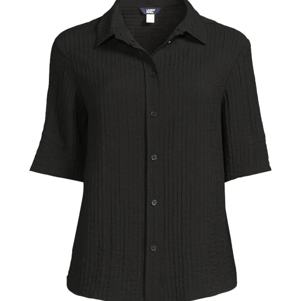 Kurzärmeliges Crinkle-Hemd für Damen
