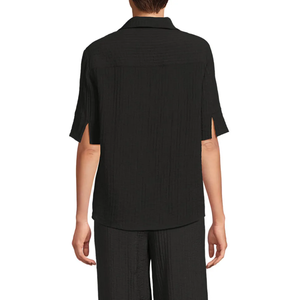 Kurzärmeliges Crinkle-Hemd für Damen