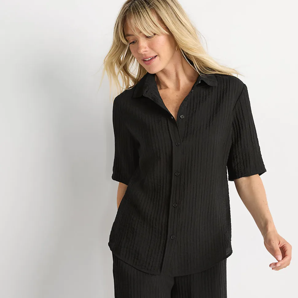 Kurzärmeliges Crinkle-Hemd für Damen