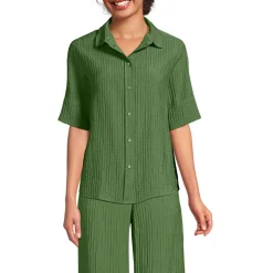 Kurzärmeliges Crinkle-Hemd für Damen