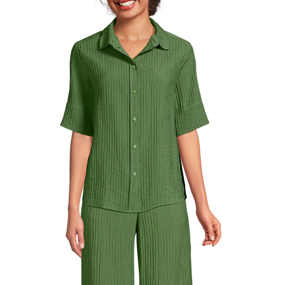 Kurzärmeliges Crinkle-Hemd für Damen