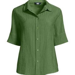 Kurzärmeliges Crinkle-Hemd für Damen