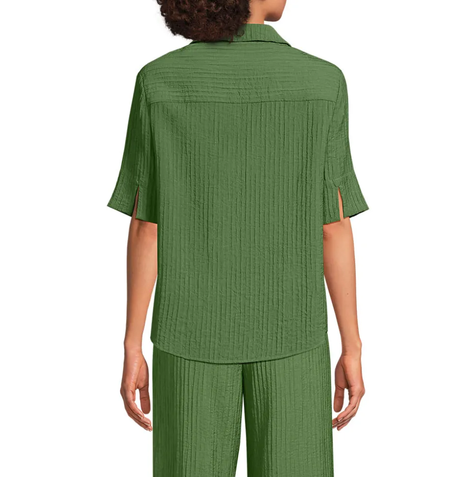 Kurzärmeliges Crinkle-Hemd für Damen