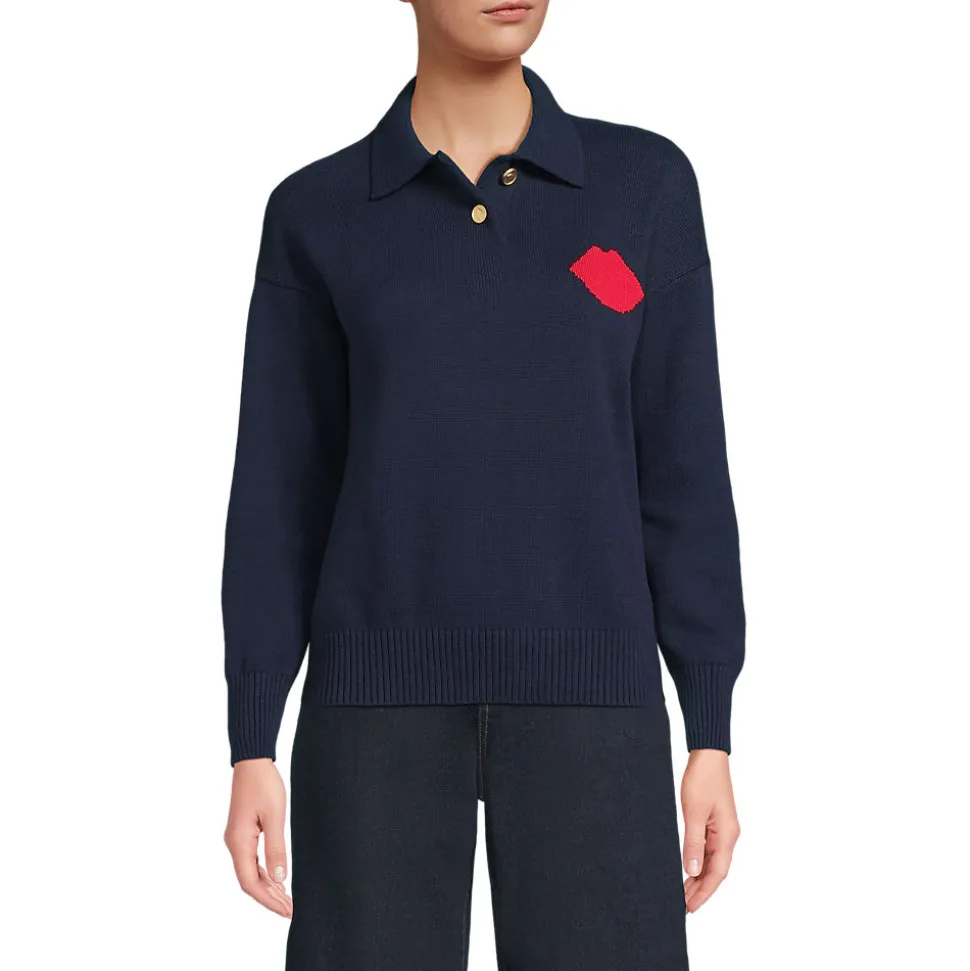 Lands' End x Lulu Guinness Drifter Feinstrick-Polopullover für Damen