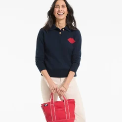 Lands' End x Lulu Guinness Drifter Feinstrick-Polopullover für Damen