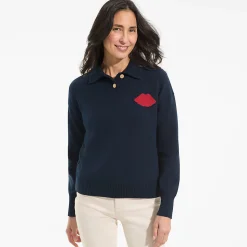 Lands' End x Lulu Guinness Drifter Feinstrick-Polopullover für Damen