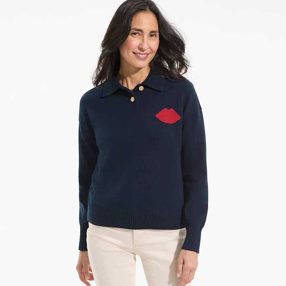 Lands' End x Lulu Guinness Drifter Feinstrick-Polopullover für Damen