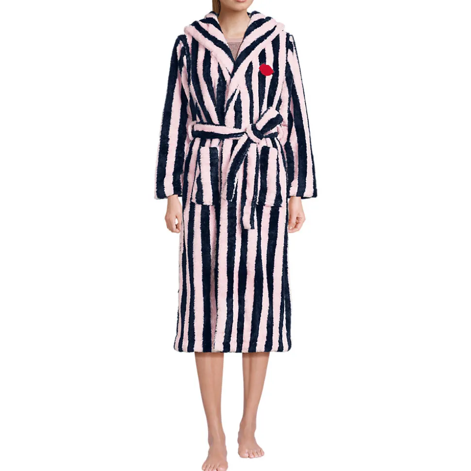 Lands' End x Lulu Guinness Fleece-Bademantel mit Streifen