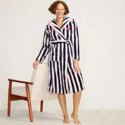 Lands' End x Lulu Guinness Fleece-Bademantel mit Streifen