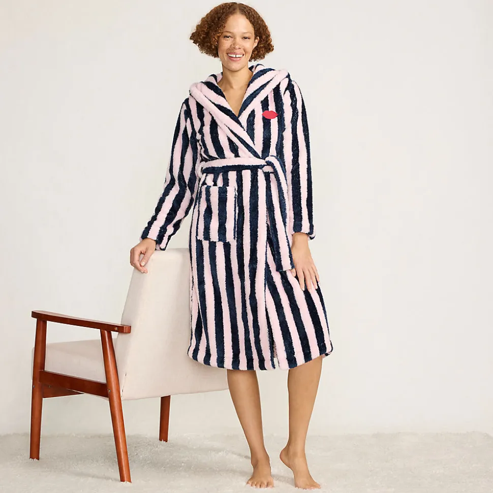 Lands' End x Lulu Guinness Fleece-Bademantel mit Streifen