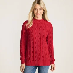 Lands' End x Lulu Guinness Lips Drifter Zopfmuster-Pullover für Damen