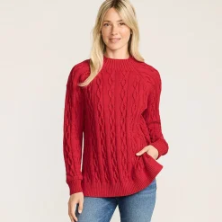 Lands' End x Lulu Guinness Lips Drifter Zopfmuster-Pullover für Damen