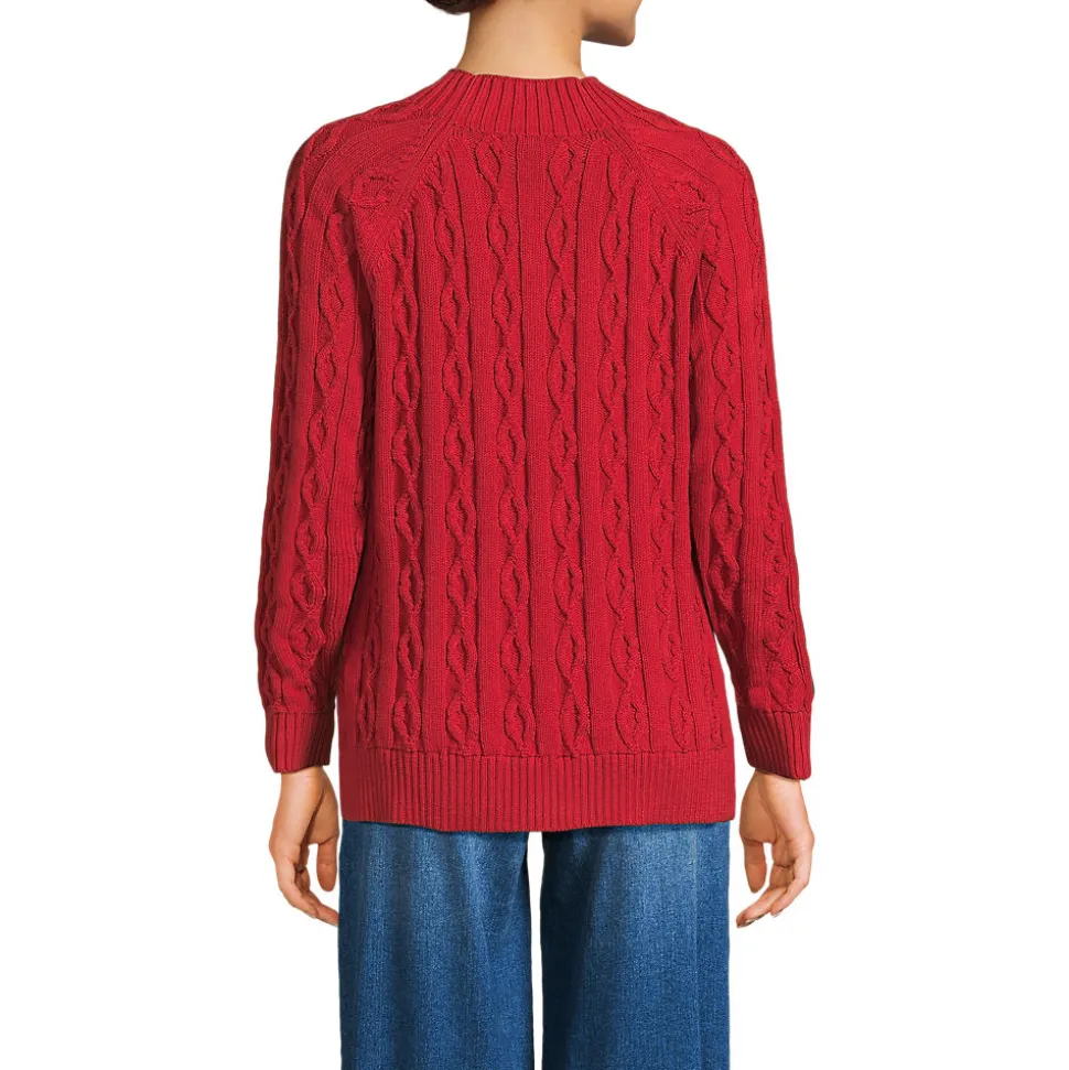 Lands' End x Lulu Guinness Lips Drifter Zopfmuster-Pullover für Damen