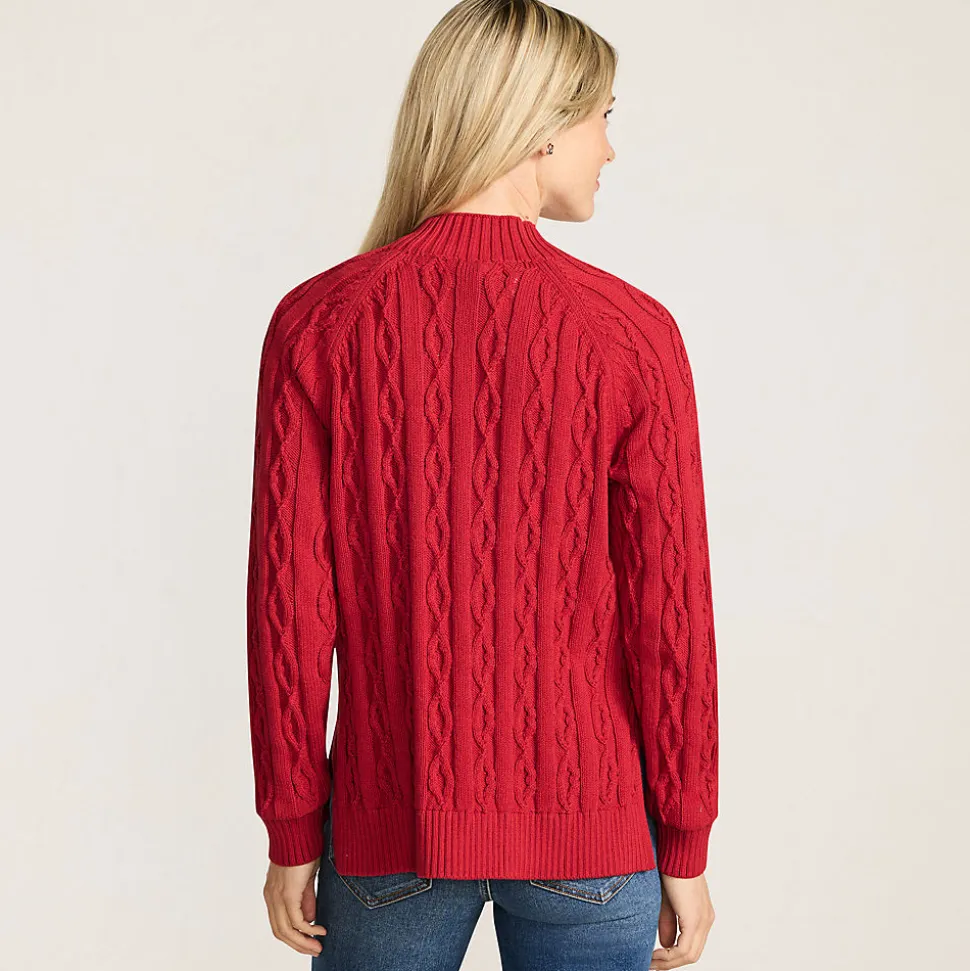 Lands' End x Lulu Guinness Lips Drifter Zopfmuster-Pullover für Damen