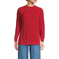Lands' End x Lulu Guinness Lips Drifter Zopfmuster-Pullover für Damen