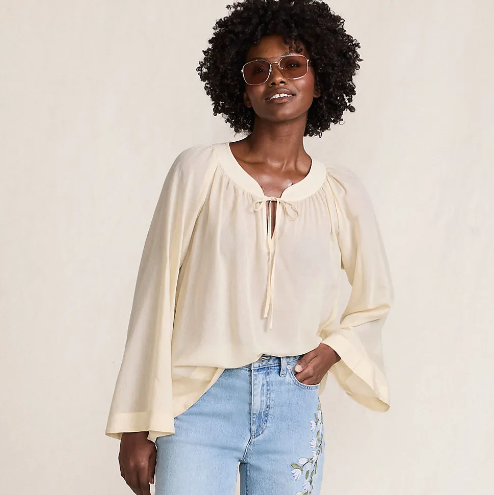 Langarm-Bluse aus Voile für Damen