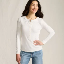 Langarm-Henleyshirt aus Ripp-Jersey für Damen
