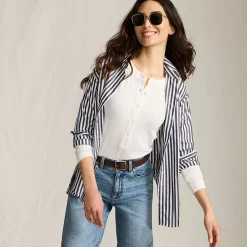 Langarm-Henleyshirt aus Ripp-Jersey für Damen