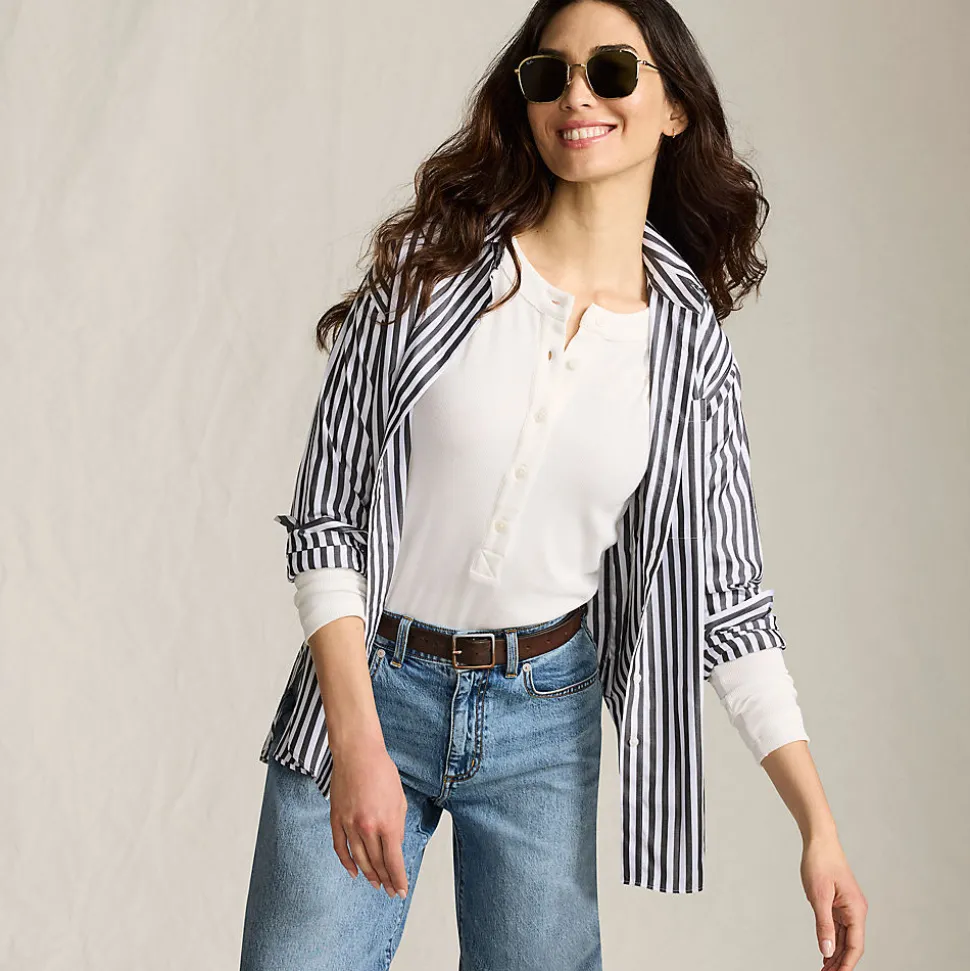 Langarm-Henleyshirt aus Ripp-Jersey für Damen