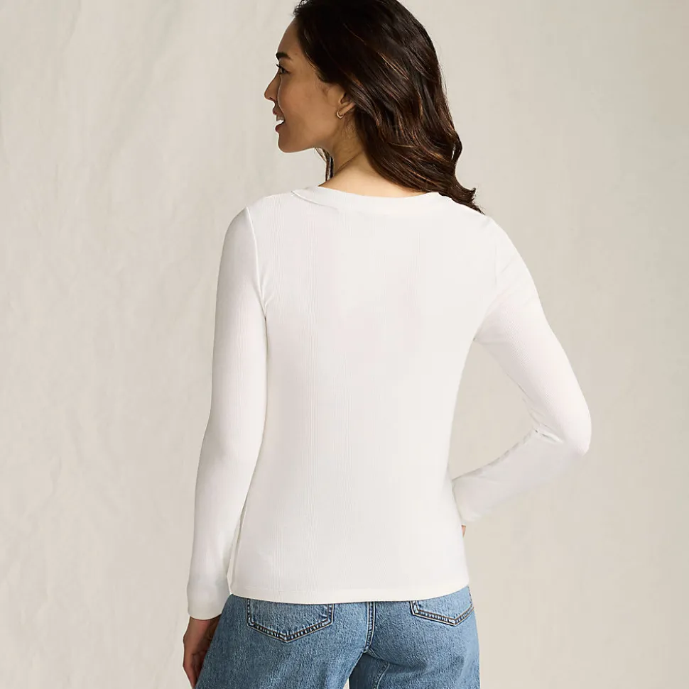 Langarm-Henleyshirt aus Ripp-Jersey für Damen