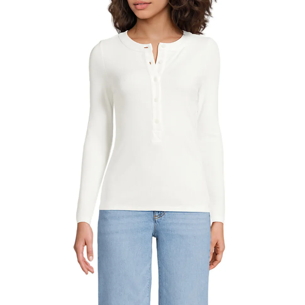 Langarm-Henleyshirt aus Ripp-Jersey für Damen
