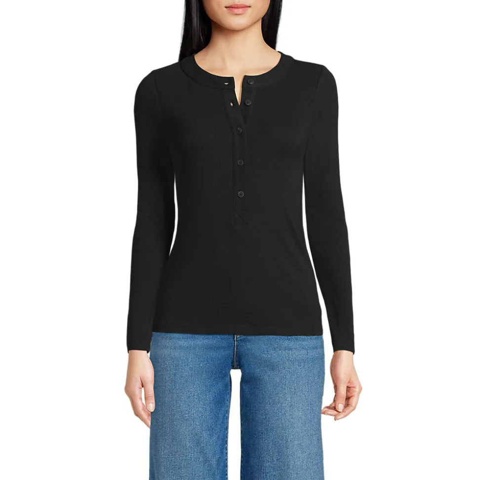 Langarm-Henleyshirt aus Ripp-Jersey für Damen
