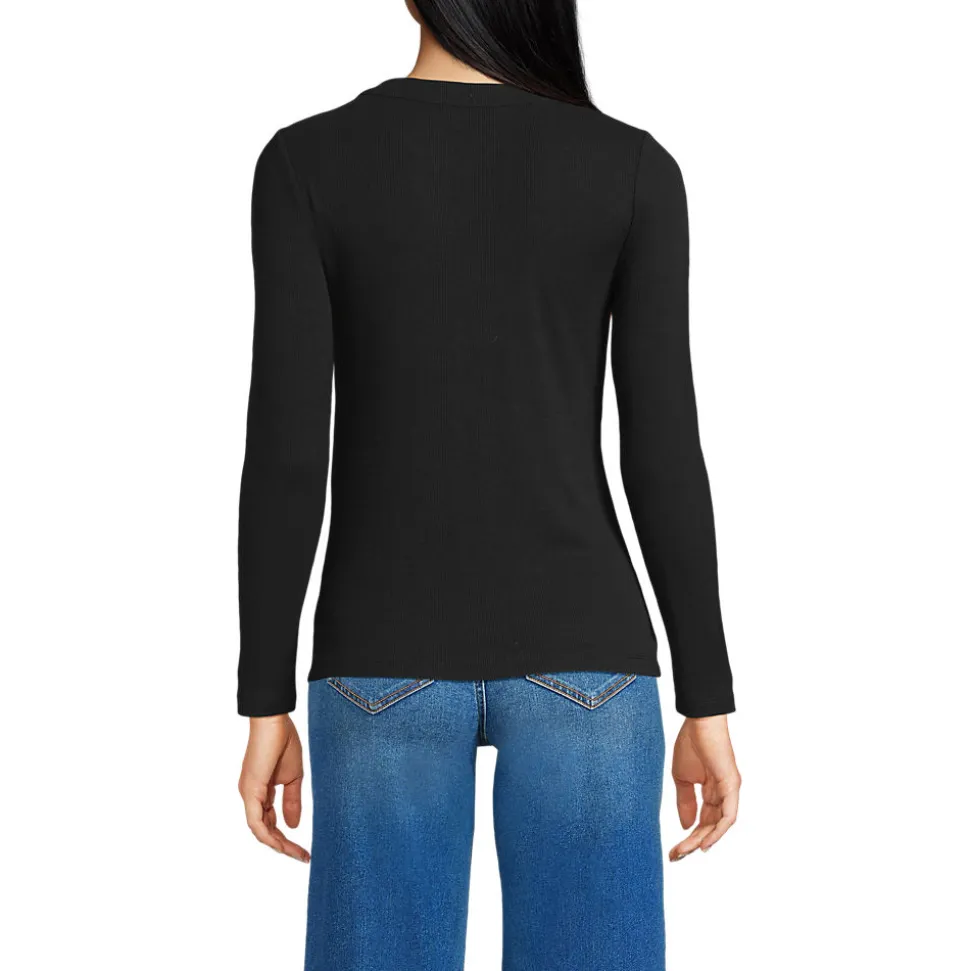 Langarm-Henleyshirt aus Ripp-Jersey für Damen