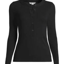 Langarm-Henleyshirt aus Ripp-Jersey für Damen