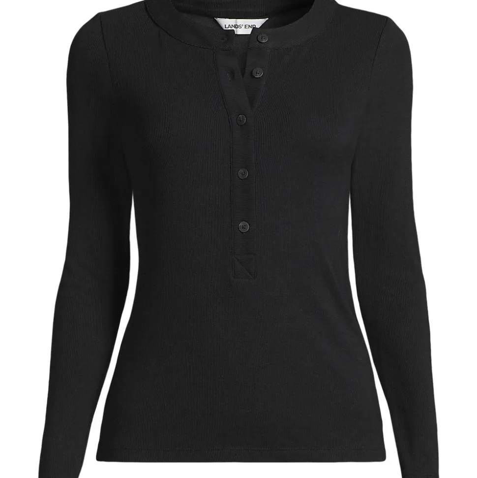 Langarm-Henleyshirt aus Ripp-Jersey für Damen