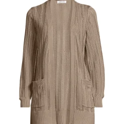 Langer offener Soft Flow Ajour-Cardigan aus Leinenmix für Damen