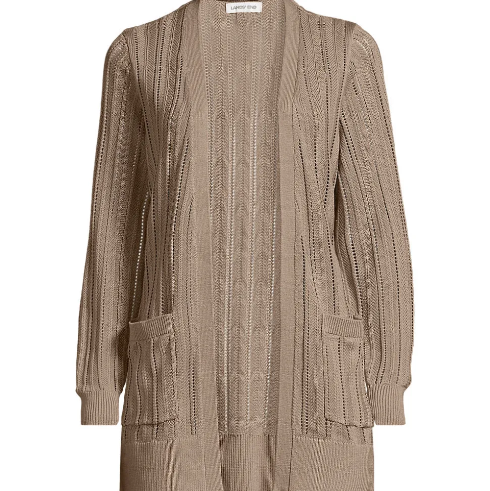 Langer offener Soft Flow Ajour-Cardigan aus Leinenmix für Damen