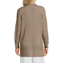 Langer offener Soft Flow Ajour-Cardigan aus Leinenmix für Damen