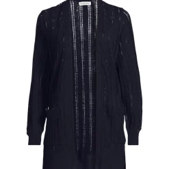 Langer offener Soft Flow Ajour-Cardigan aus Leinenmix für Damen