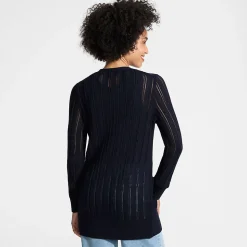 Langer offener Soft Flow Ajour-Cardigan aus Leinenmix für Damen