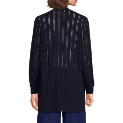 Langer offener Soft Flow Ajour-Cardigan aus Leinenmix für Damen