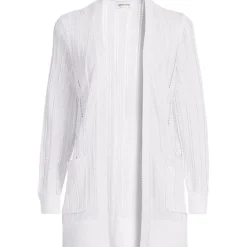 Langer offener Soft Flow Ajour-Cardigan aus Leinenmix für Damen
