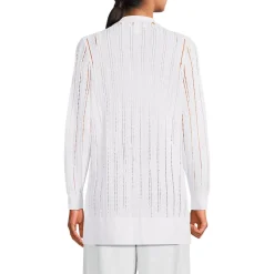 Langer offener Soft Flow Ajour-Cardigan aus Leinenmix für Damen