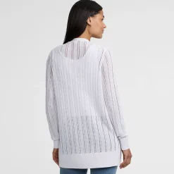 Langer offener Soft Flow Ajour-Cardigan aus Leinenmix für Damen