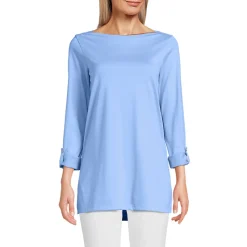 Langes Supima-Shirt mit U-Boot-Ausschnitt für Damen