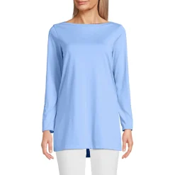 Langes Supima-Shirt mit U-Boot-Ausschnitt für Damen