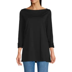 Langes Supima-Shirt mit U-Boot-Ausschnitt für Damen