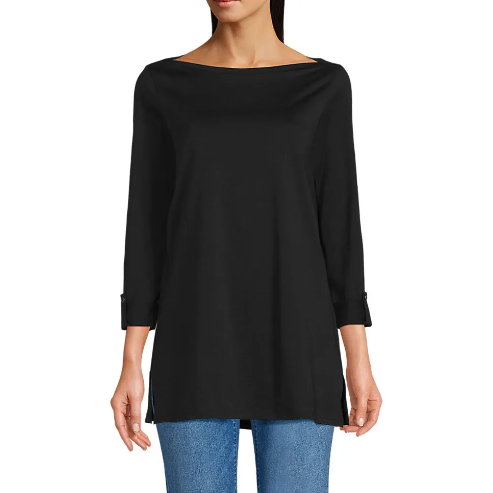Langes Supima-Shirt mit U-Boot-Ausschnitt für Damen